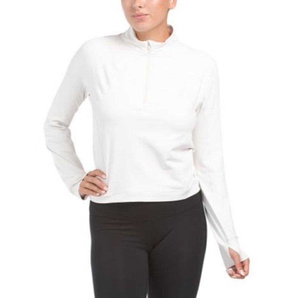 Apana Womens Cream Quarter Zip Athletic Pullover Yoga Top Sz L New